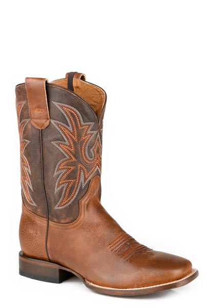 Roper Mens Roper Burnish Brown Leather Vamp Out Of Sight Boots