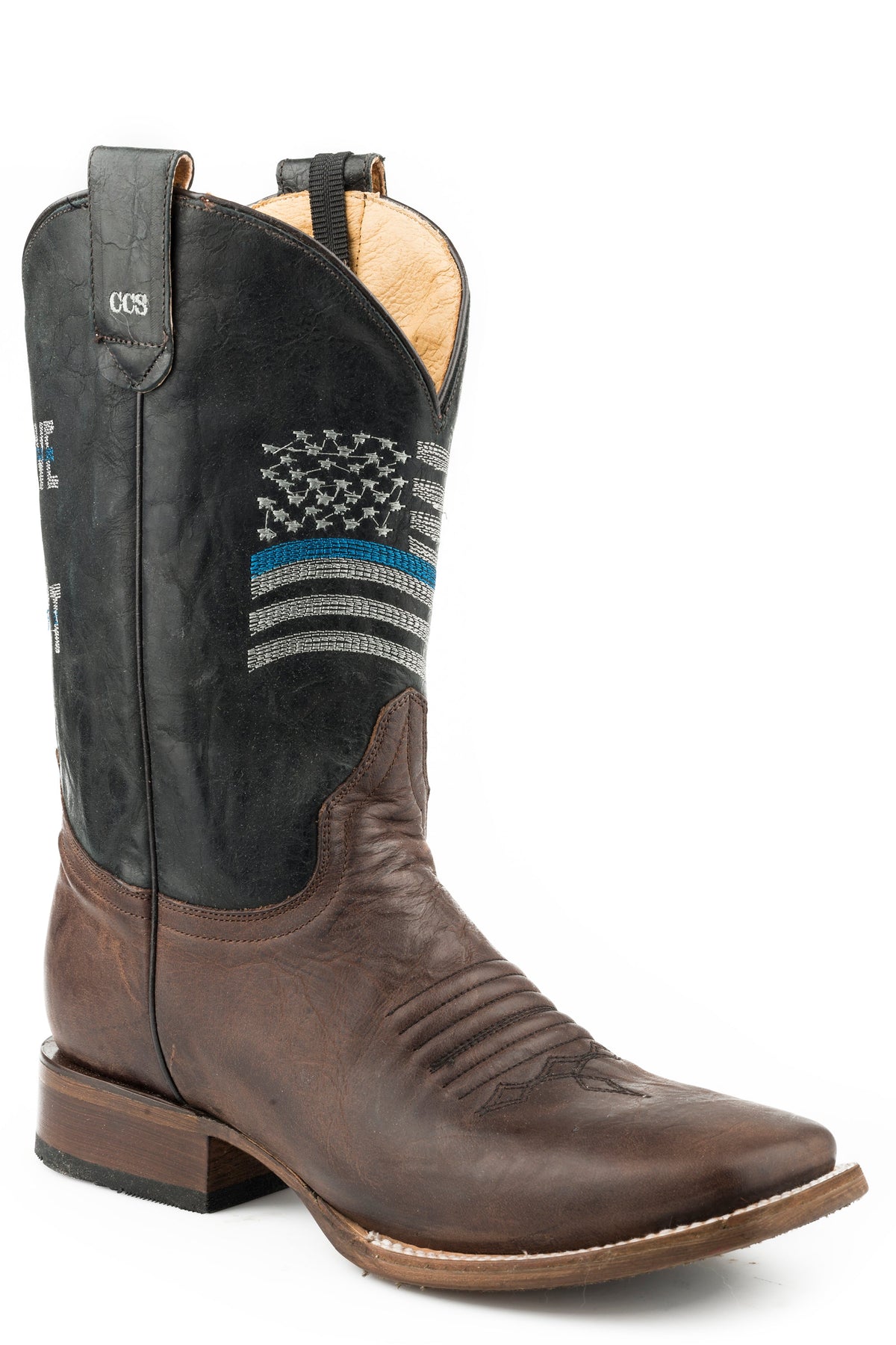 Roper Mens Leather Concealed Carry Boot Waxy Brown Vamp Black Upper With Embroide