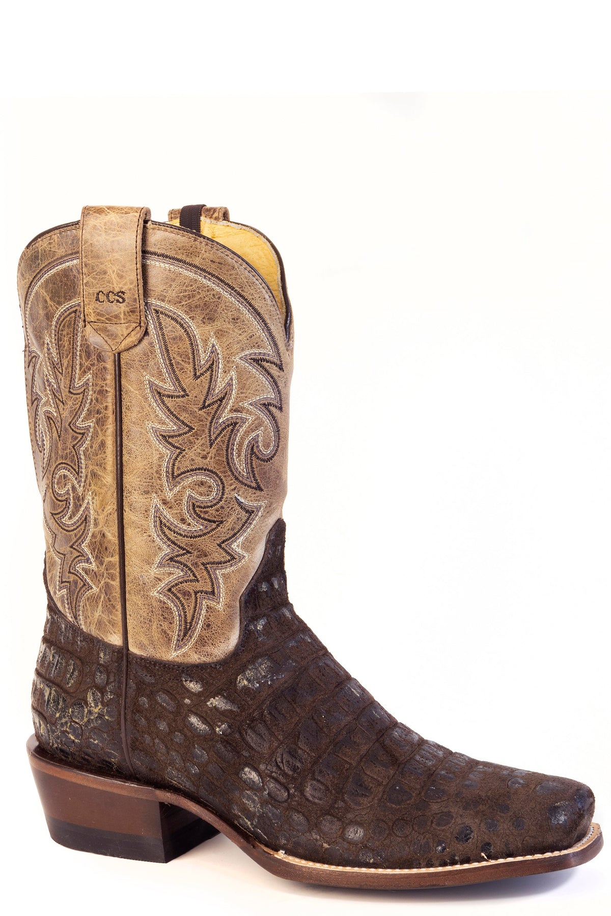 Roper Mens Roper Burnish Brown Leather Croc Cc Boots