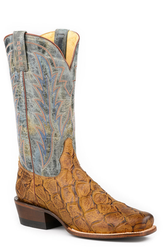 Roper Mens Roper Waxy Dark Blue Leather Big Old Fish Boots