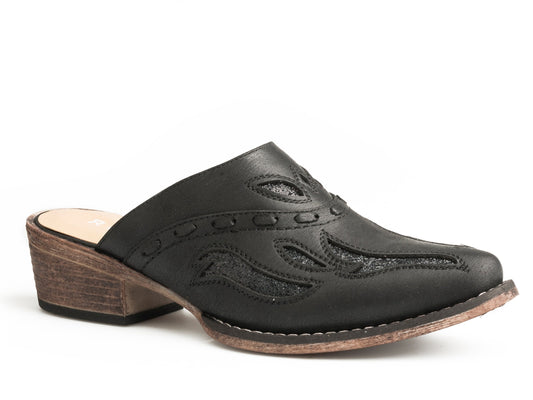 Roper Womens Snip Toe Black Open Back Mule