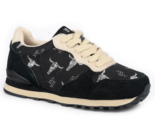 Roper Womens Black Cow Suede And Printed Canvas