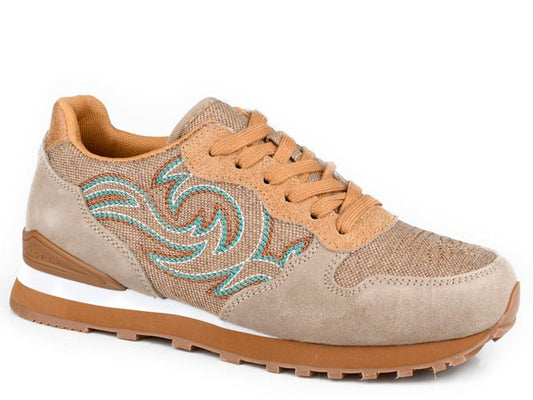 Roper Womens Beige Cow Suede And Western Stitch