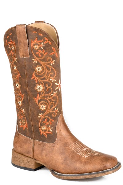 Roper Womens Roper Tan Faux Leather Square Toe Bailey Vines Boots