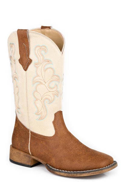 Roper Womens Roper Vintage Tan Faux Leather Vamp Cowboy Classic Boots
