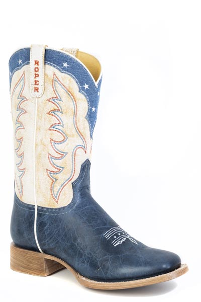 Roper Womens Roper Burnish Blue Leather Vamp Americana Blue Boots