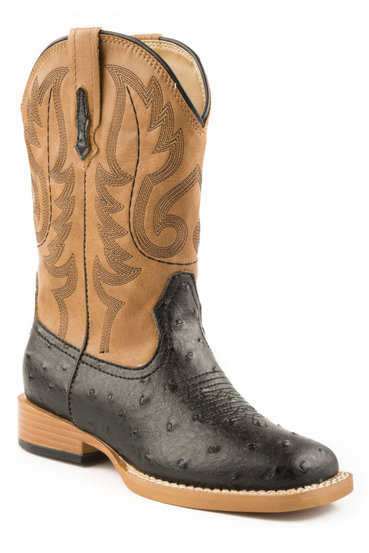 Roper Big Boys Black And Tan Faux Ostrich